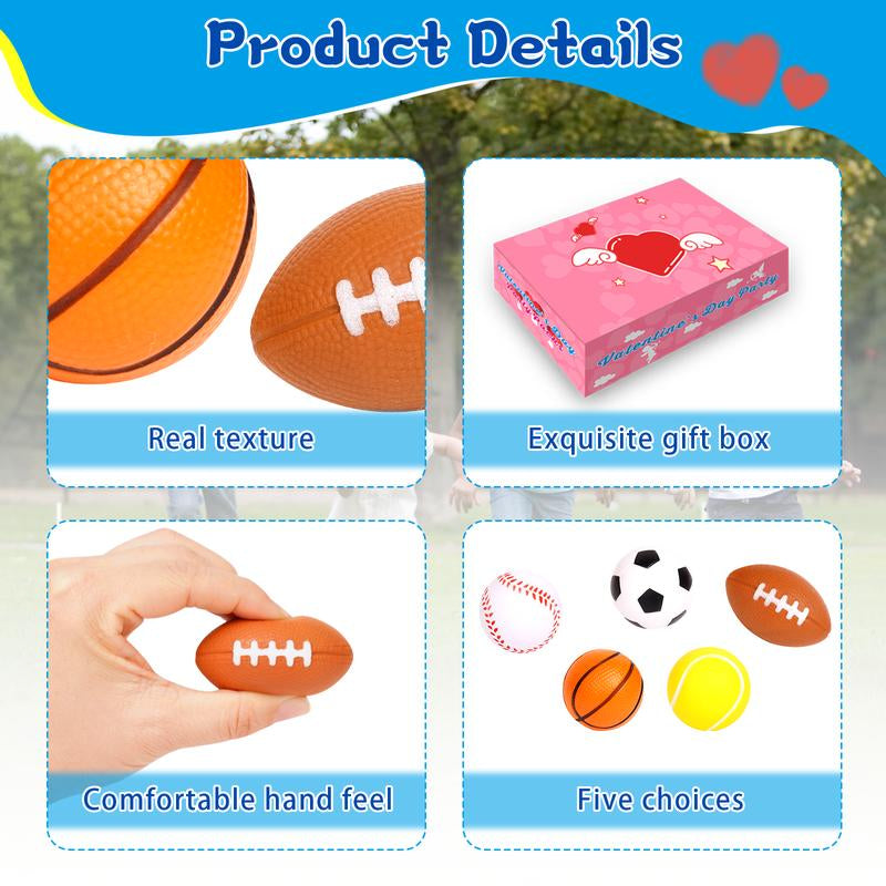 30Pcs Mini Sports Balls Set for Kids with Bag,Kids Valentines Cards for Classroom Exchange,Fun Indoor/Outdoor Toys Gift,Valentine Party Favor Toys 2025 Valentine Exchange Cards