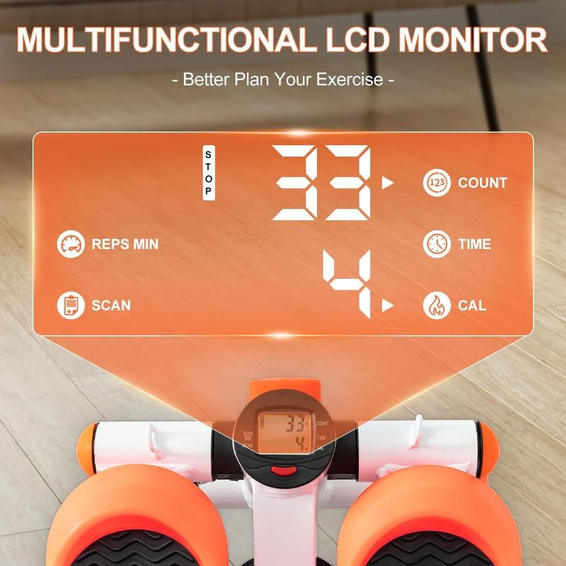 Mini Steppers for Exercise at Home, Mini Stair Stepper with Resistance Bands, with 330LBS Loading Capacity,With Handlebar, Full Body Cardio Equipment Strength Training Adjustable Height,Dual Hydraulic Drive Portable Beginner Friendly High Quality Machine