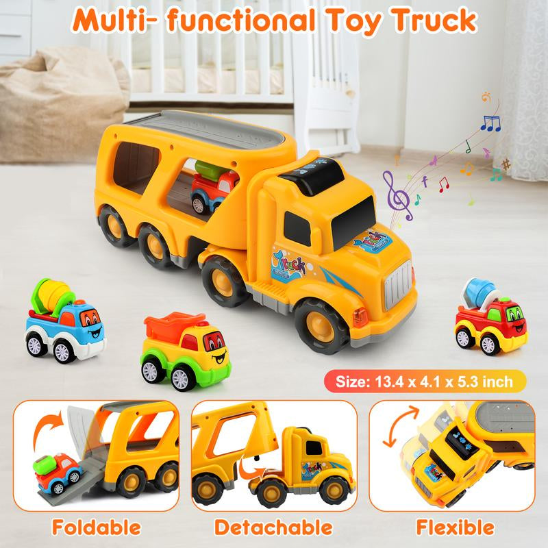 Nicmore 5-1 Construction Truck Toys Car: Cartoon Toy Cars for Kid 5 in 1 Carrier | Boys Girls Christmas Birthday Party Gifts