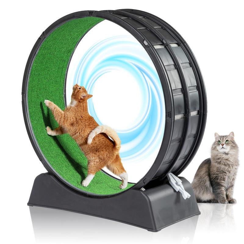 REBUYHOME Cat Exercise Wheel, 39 Inch/31.5 Inch Cat Wheels for Indoor Cats, Cat Treadmill Wheel Exerciser with Carpeted Runway, Plastic Cat Running Wheel for Cats Daily Exercise and Weight Loss, Black