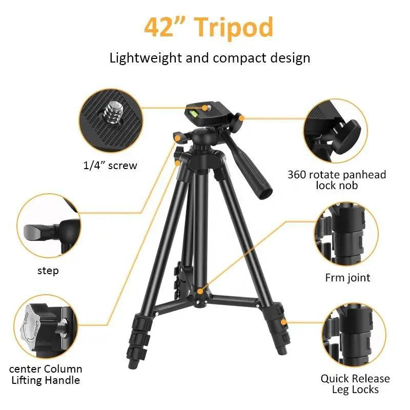 Professional Vlogging Kit for iPhone and Smartphones with LED Lights, Tripod Selfie Stick, Phone Clip, and Microphone
