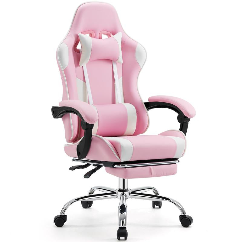 Furnest Indoor Furniture Chairs Game Desk Chair - Ergonomic Computer with Footrest and Comfy PU Leather Recliner with Headrest, Fixed up Armrest, Height Adjustable with 360° Swivel