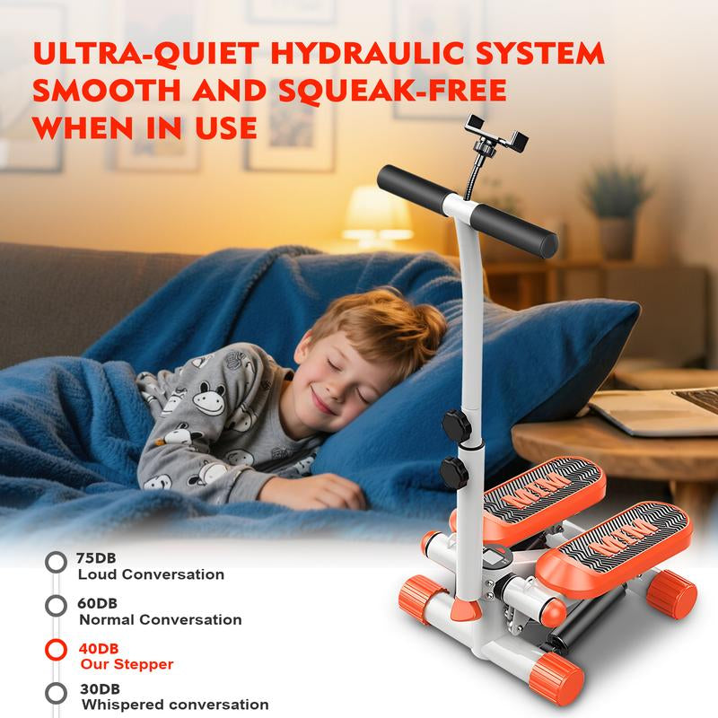 Mini Steppers for Exercise at Home, Mini Stair Stepper with Resistance Bands, with 330LBS Loading Capacity,With Handlebar, Full Body Cardio Equipment Strength Training Adjustable Height,Dual Hydraulic Drive Portable Beginner Friendly High Quality Machine