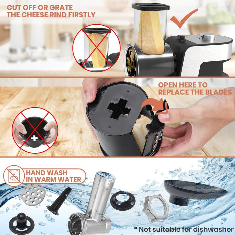 2 in 1 Electric Cheese Grater & Meat Kitchen Grinder, Vegetable Cutter Veggie Slicer, Vegetable Shredder & Kibbeh Kit with 12 Attachments Fruit Chopping Appliance