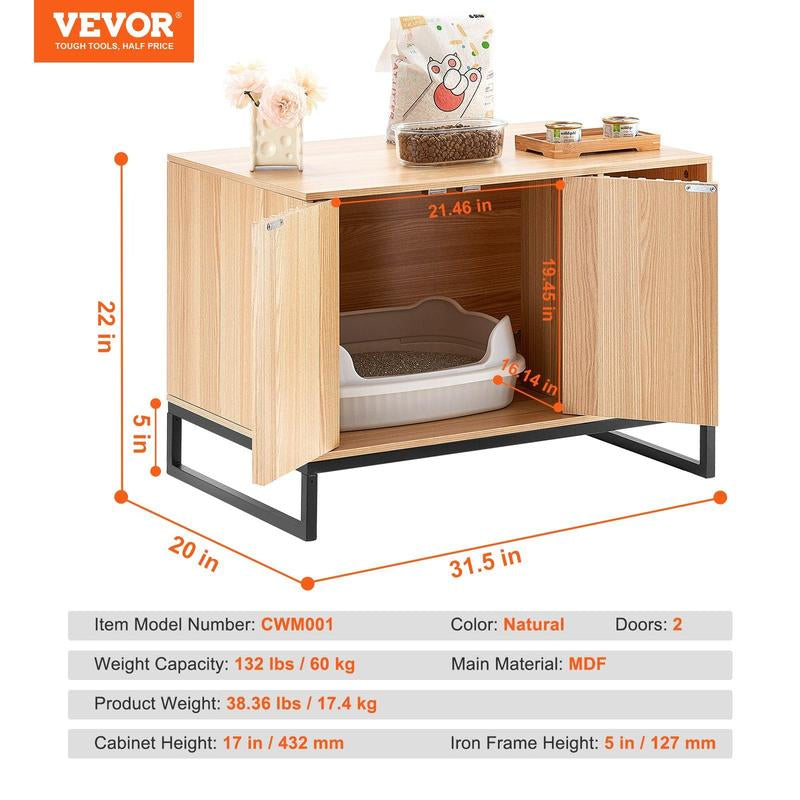 VEVOR Cat Litter Box Enclosure Hidden Litter Box Furniture 31.5"L X 20"W X 22"H