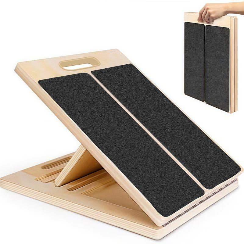 Adjustable Slant Board for Stretching & Physical Therapy – Durable Wooden Calf Stretcher with an Included Exercise Guide. Supports up to 300 Lbs—Perfect for Achilles Tendon Relief, Squats, and Leg Workouts. Portable and Versatile for Home or Gym Use.