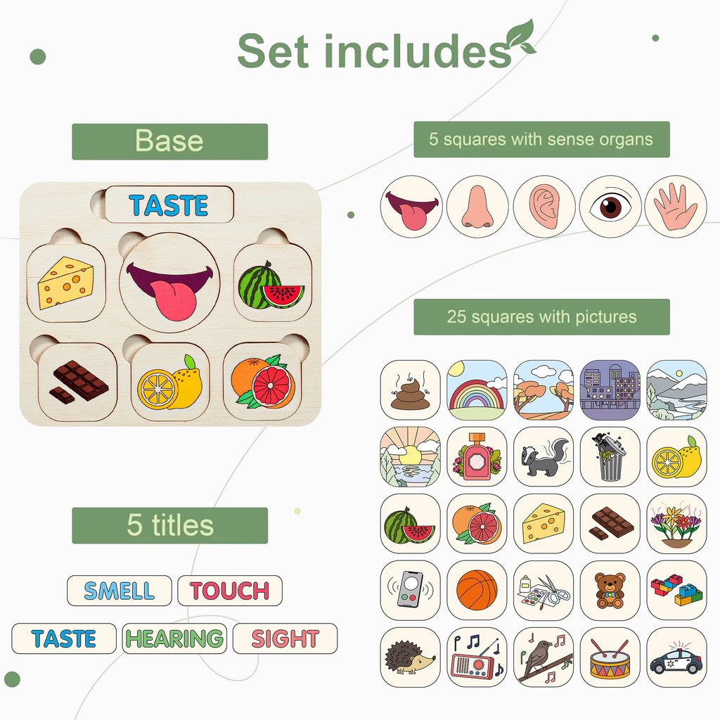 Educational Wood Toys, Five Senses Matching Cards, Educational Toys, Montessori Toys Toddler Toys Gifts for Kids Toys and Games Waldorf Toys