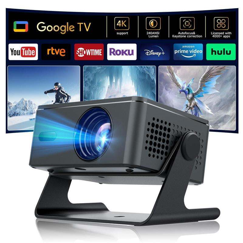 Portable 4K 360° HD LED Smart Projector with Wi-Fi 2.4/5G, Bluetooth 5.2, Built-In Speaker, and 200-Inch Display for Home Theater and Outdoor Use