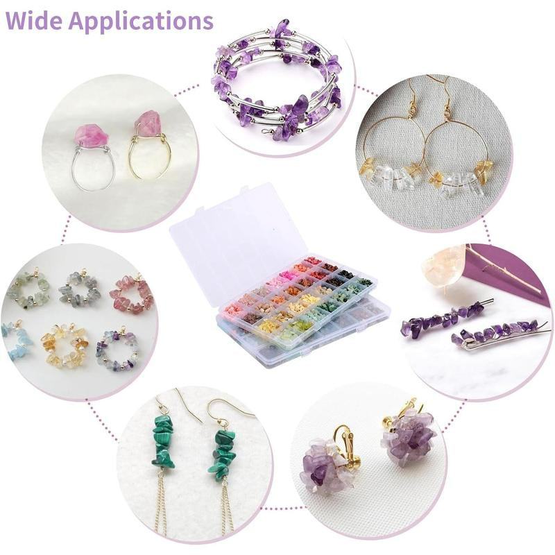 1800Pcs 56 Colors Crystal Beads, Ring Making Kit, Gemstone Chip Beads Irregular Natural Stone with Jewelry Making Supplies for DIY Craft Bracelet Necklace Earrings, Craft Gifts