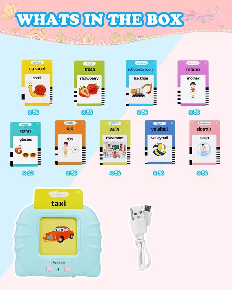 2024 Popular Top-Selling Bilingual English & Spanish Flash Cards for Toddlers, Audible Toys Learning Spanish for Kids Adults, Speech Therapy Toys, Educational Learning Talking Flash Cards 510 Sight Words, Study Card,Memory Card,Early Learning,Best Gift