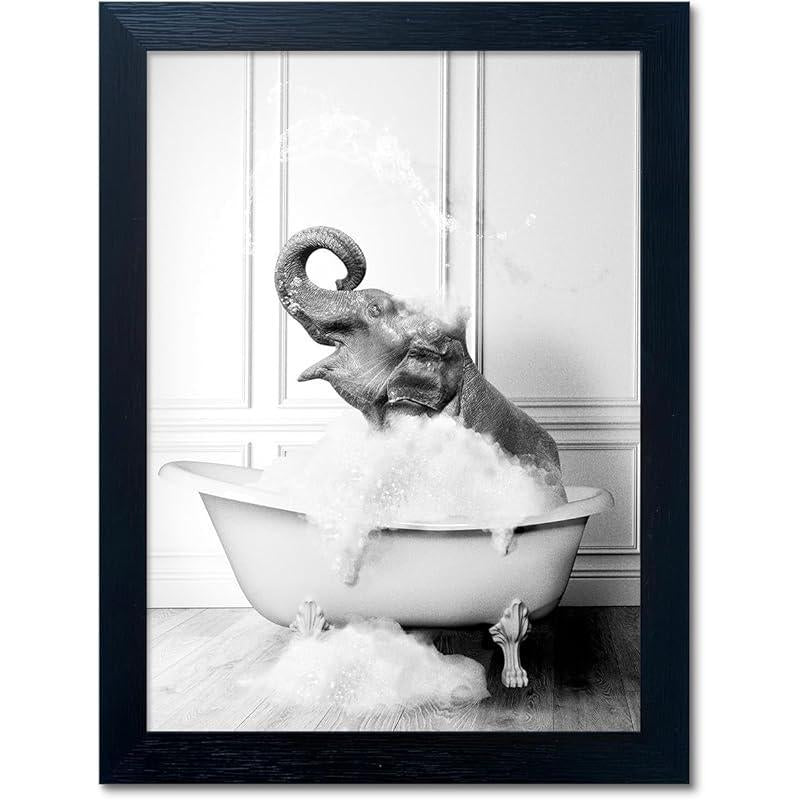 Bathroom Picture Wall Decor, Framed Black and White Bathroom Wall Art, Toilet Paper in Little Funny Raccoon'S Hand Animal Canvas Print Painting