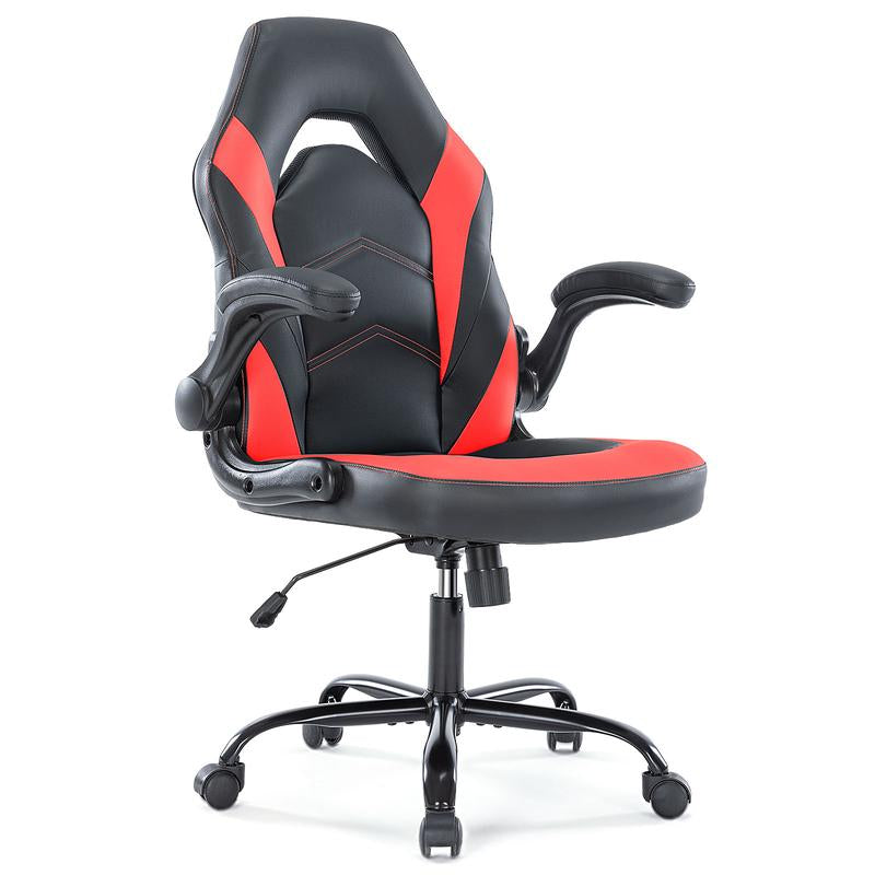 Furnest Indoor Furniture Chairs Game Desk Chair - Ergonomic Computer with Footrest and Comfy PU Leather Recliner with Headrest, Fixed up Armrest, Height Adjustable with 360° Swivel