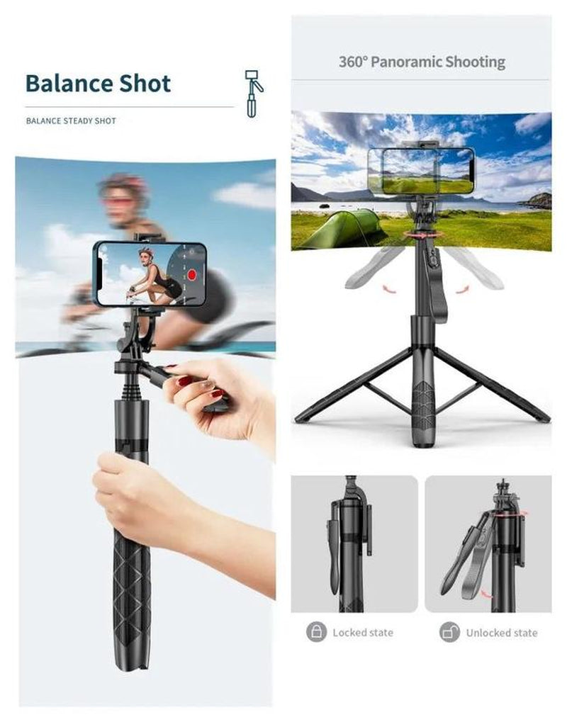 Gimbal Auto Face Tracking Combo Pack with Extendable Selfie Stick Tripod, Remote Control, and Dual LED Lights - 360° Rotatable Phone Stabilizer and Accessories for Smartphones