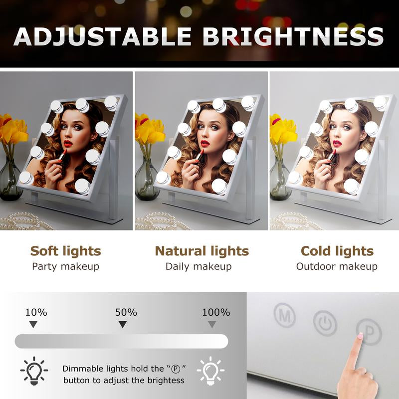 Hollywood Luminous Makeup Mirror, 10 Inches X 12 Inches, LED Three Light Source Makeup Mirror, Christmas Gift, Holiday Gift Elegant Decor