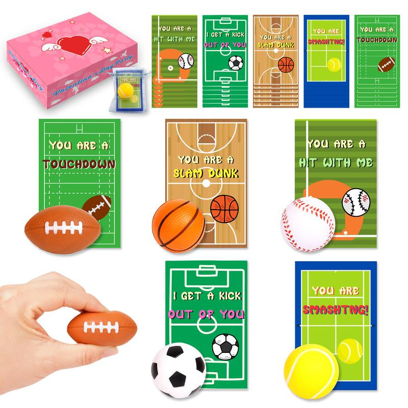 30Pcs Mini Sports Balls Set for Kids with Bag,Kids Valentines Cards for Classroom Exchange,Fun Indoor/Outdoor Toys Gift,Valentine Party Favor Toys 2025 Valentine Exchange Cards