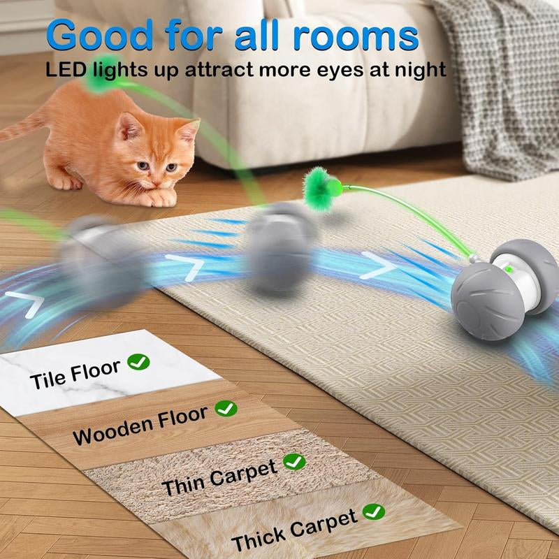 Interactive Cat Toys for Indoor Cats, Motion Activated Cat Toys, Automatic with Extra Longfeather Wand,Usb Rechargeable Durable Inflatable Interactive Cat Toys