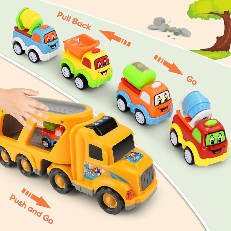 Nicmore 5-1 Construction Truck Toys Car: Cartoon Toy Cars for Kid 5 in 1 Carrier | Boys Girls Christmas Birthday Party Gifts