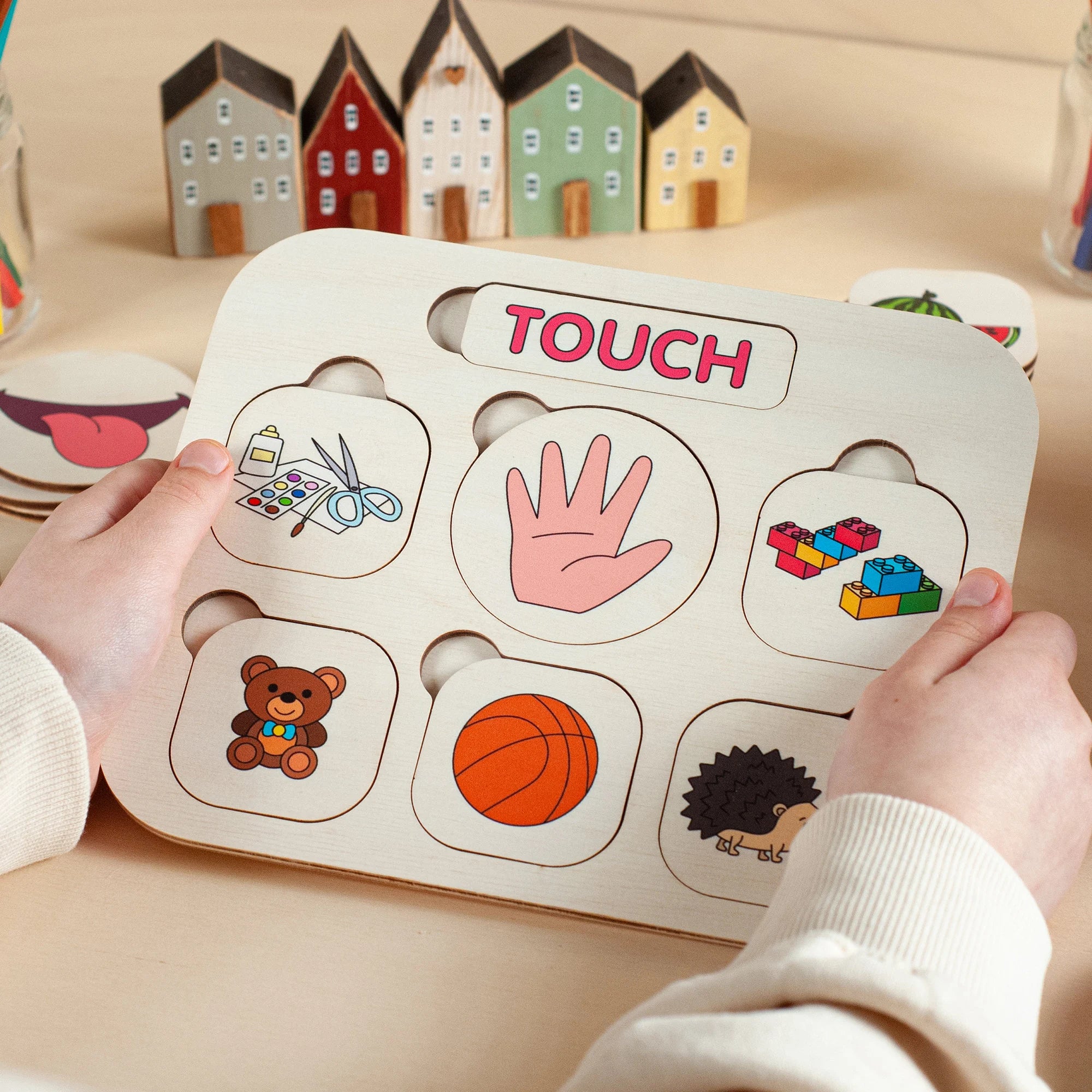 Educational Wood Toys, Five Senses Matching Cards, Educational Toys, Montessori Toys Toddler Toys Gifts for Kids Toys and Games Waldorf Toys