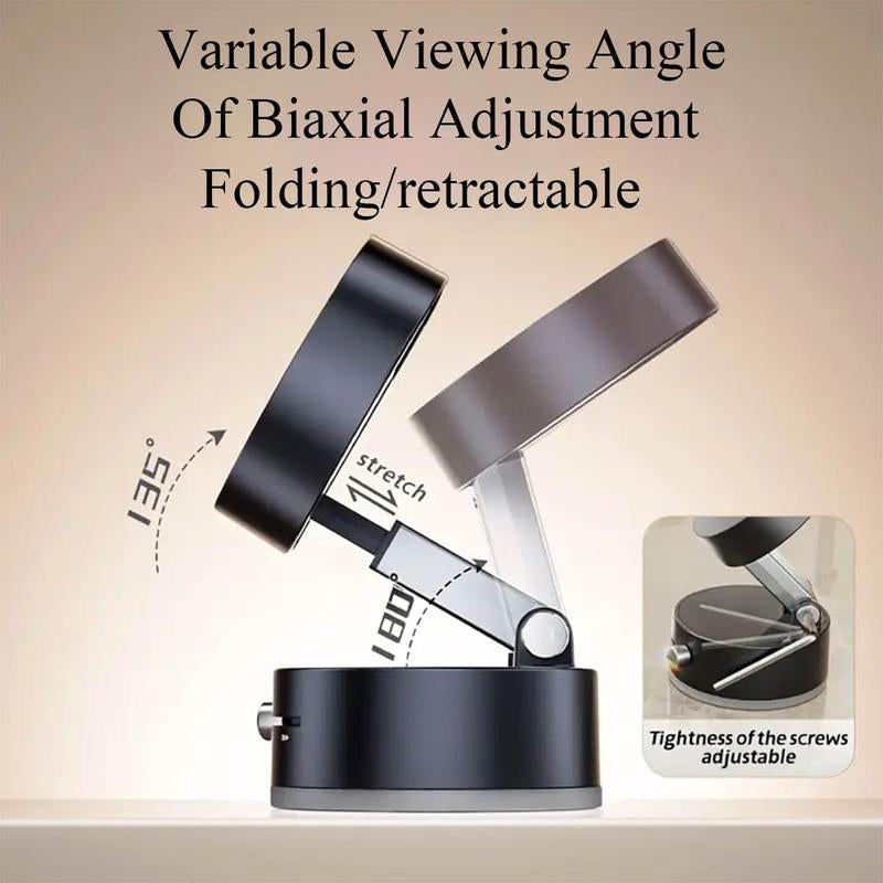 Foldable 360° Rotatable Magnetic Phone Stand with Vacuum Suction, Retractable Double-Sided Holder for All Phones (Black)