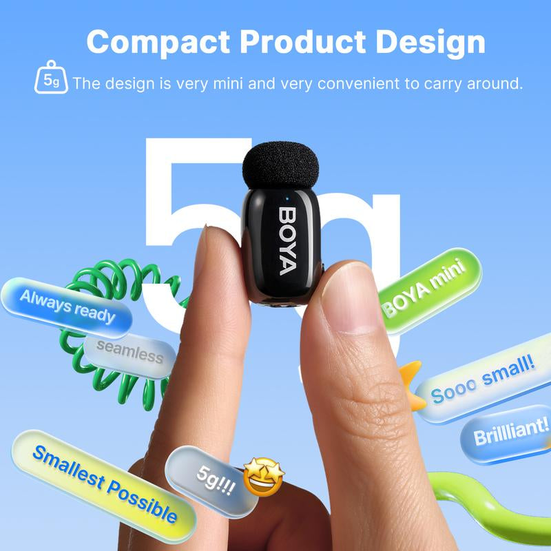 Boya Wireless Mini Lapel Microphone - Compact Noise-Cancelling Mic for Vlogging and Mobile Use