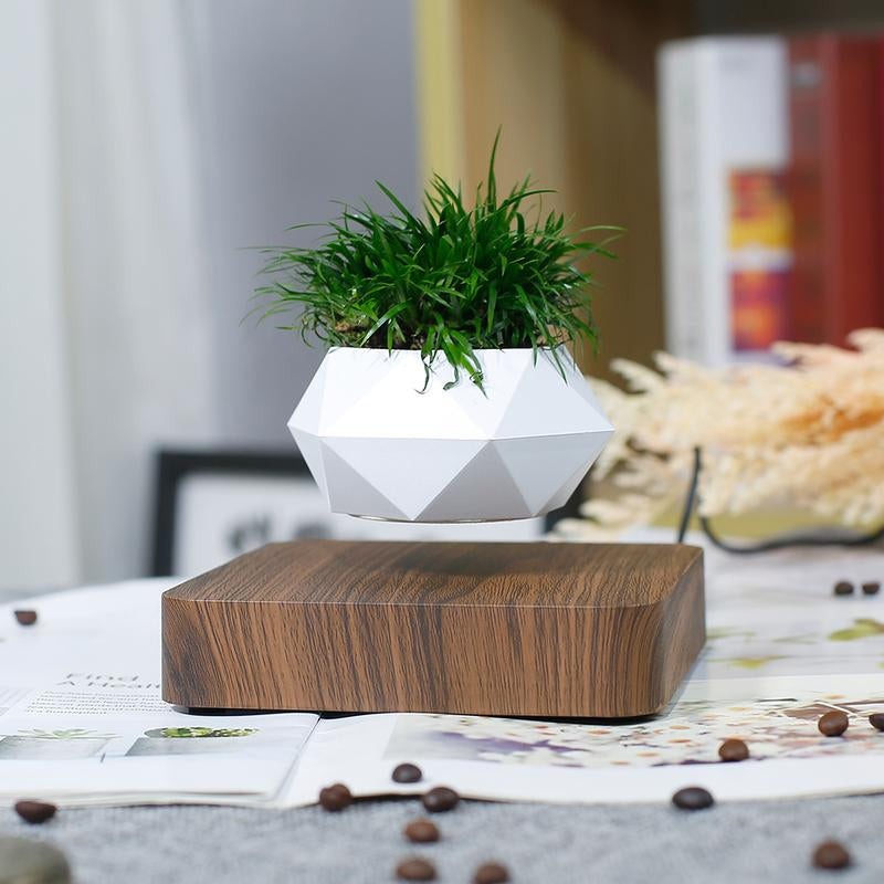 MAGECMOON Indoor Magnetic Levitation Flower Pot Dark Levitation Flower Pot Suitable for Air Plants Magnetic Technology Rotating Aerial Bonsai Flower Pot Light Color Floating Flower Pot Home Bonsai Flower Pot White Taper Planter Garden Accessories