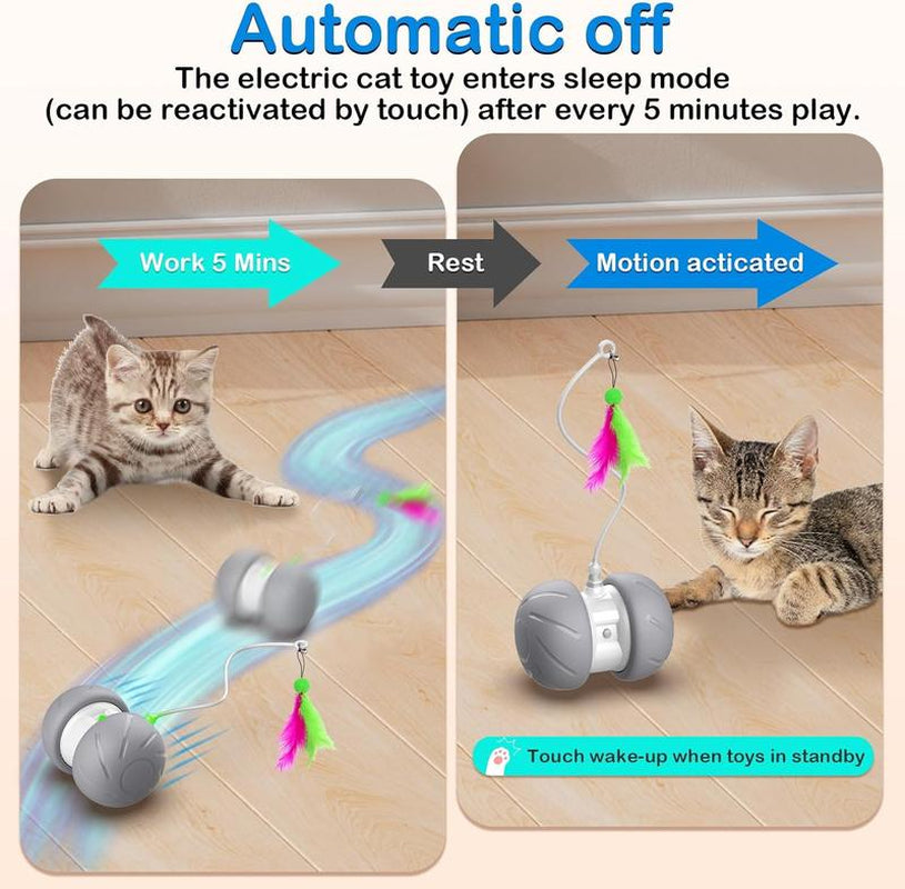 Interactive Cat Toys for Indoor Cats, Motion Activated Cat Toys, Automatic with Extra Longfeather Wand,Usb Rechargeable Durable Inflatable Interactive Cat Toys