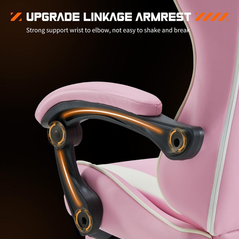 Furnest Indoor Furniture Chairs Game Desk Chair - Ergonomic Computer with Footrest and Comfy PU Leather Recliner with Headrest, Fixed up Armrest, Height Adjustable with 360° Swivel