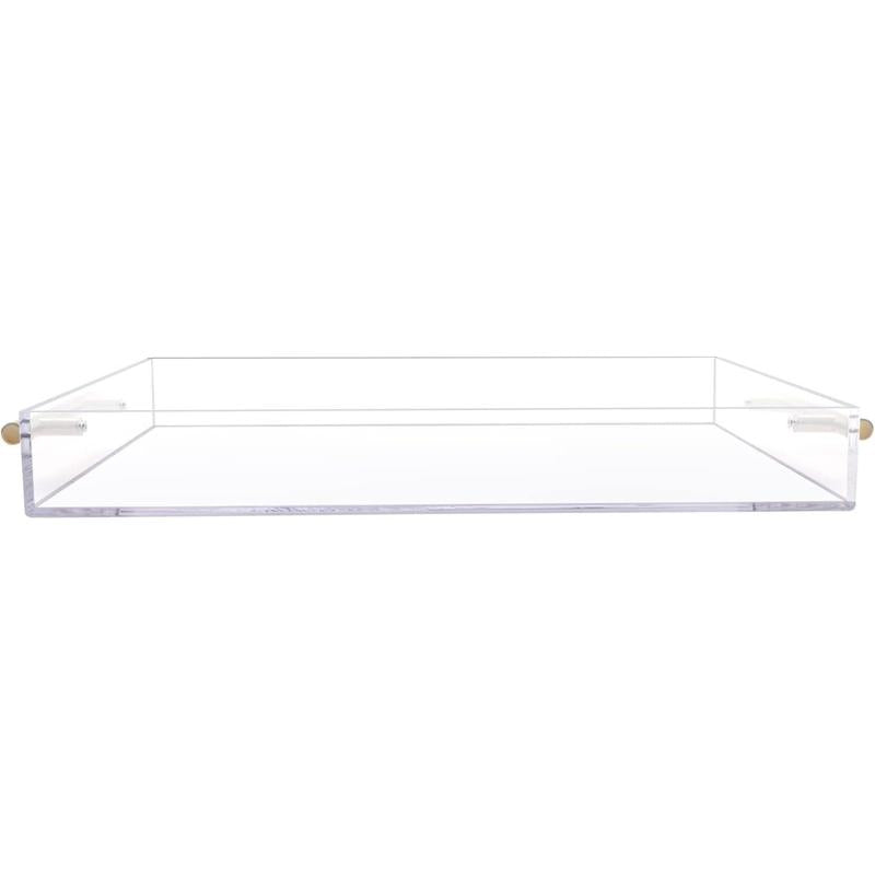 12"X16" Clear Acrylic Serving Tray with Golden Handles, Sturdy Huge Capacity Acrylic Tray for Coffee, Juice, Kitchen and Desk Organizer, Storage Tray ,12"X16"