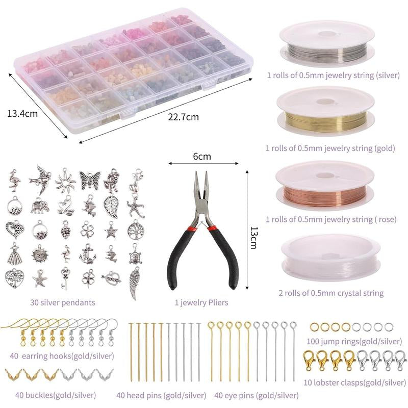 1800Pcs 56 Colors Crystal Beads, Ring Making Kit, Gemstone Chip Beads Irregular Natural Stone with Jewelry Making Supplies for DIY Craft Bracelet Necklace Earrings, Craft Gifts
