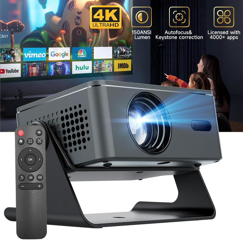 Portable 4K 360° HD LED Smart Projector with Wi-Fi 2.4/5G, Bluetooth 5.2, Built-In Speaker, and 200-Inch Display for Home Theater and Outdoor Use