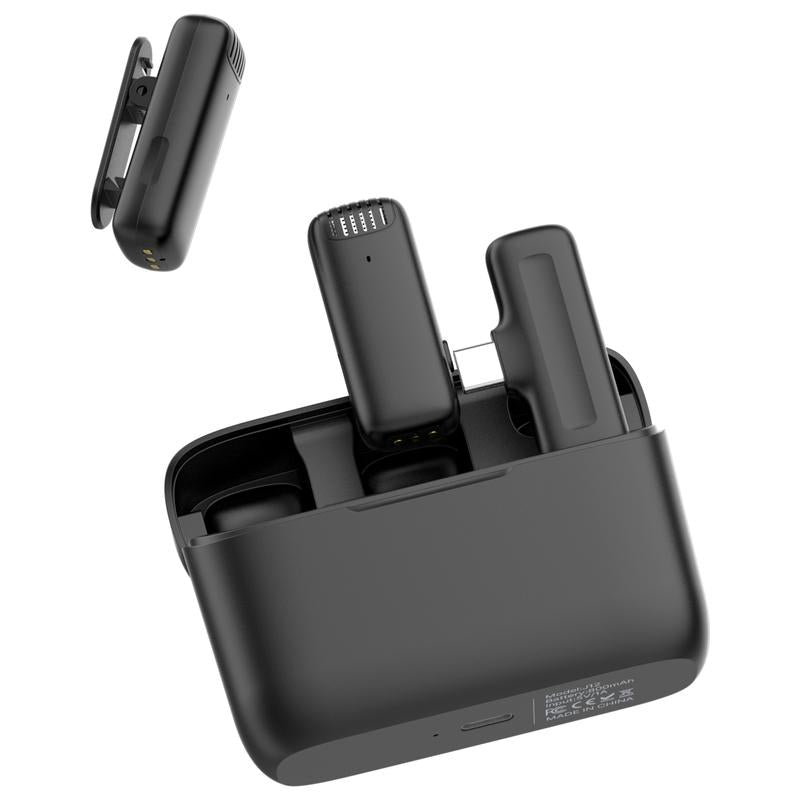 ULANZI J12 Wireless Lavalier Microphone for iPhone, Android, and PC - Type-C Interface, 2-in-1 Plug-and-Play Mic with Charging Case and 65Ft Transmission Range for Video Recording