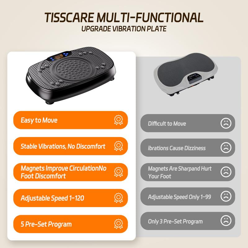 Tisscare Vibration Plate Gym, 300 Lbs, Lymphatic Drainage Machine, Full Body Workout for an Efficient Home Workout, with 2 Fitness Resistance Bands, Exercise Machine for Whole Body Fitness and Recovery at Home, Ideal Gift