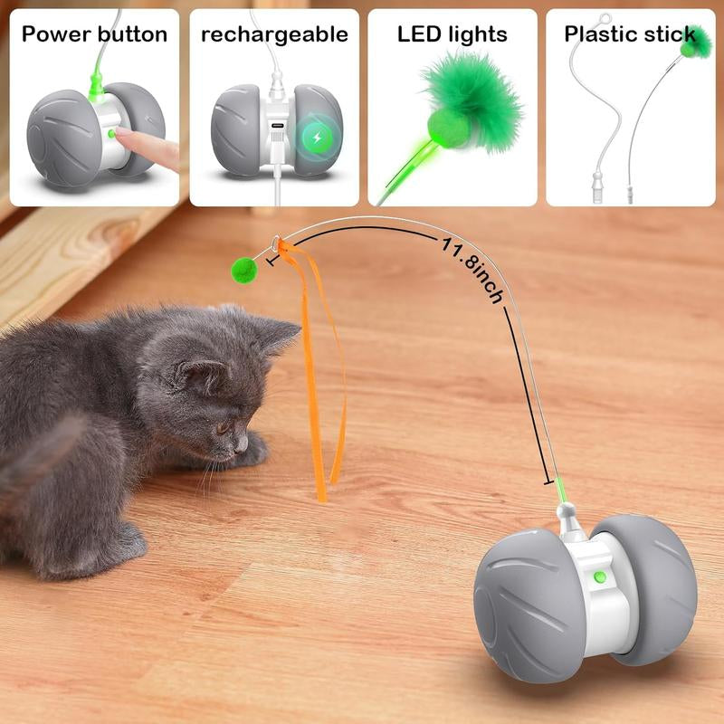 Interactive Cat Toys for Indoor Cats, Motion Activated Cat Toys, Automatic with Extra Longfeather Wand,Usb Rechargeable Durable Inflatable Interactive Cat Toys