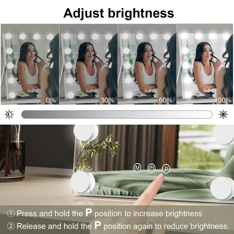 Hollywood Luminous Makeup Mirror, 10 Inches X 12 Inches, LED Three Light Source Makeup Mirror, Christmas Gift, Holiday Gift Elegant Decor