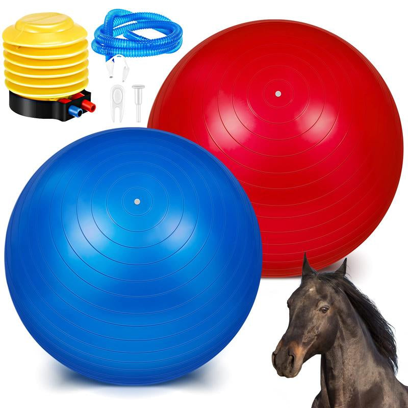 2 40 Inch Horse Ball for Play Large Big Equine Herding anti Burst Dog Soccer Giant Pump Included(40 Blue and Red)