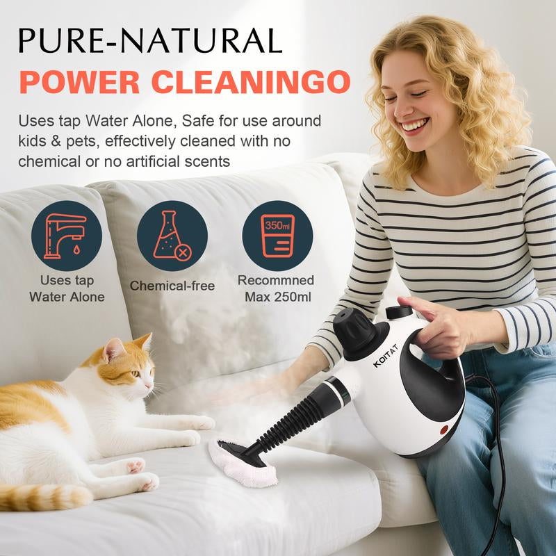 Pressurized Handheld Multi-Surface Natural Steam Cleaner with 10 Pcs Accessories, Steamer for Home Use, Cleaning Floor, Kitchen, Spring Clean Appliances Tool Household
