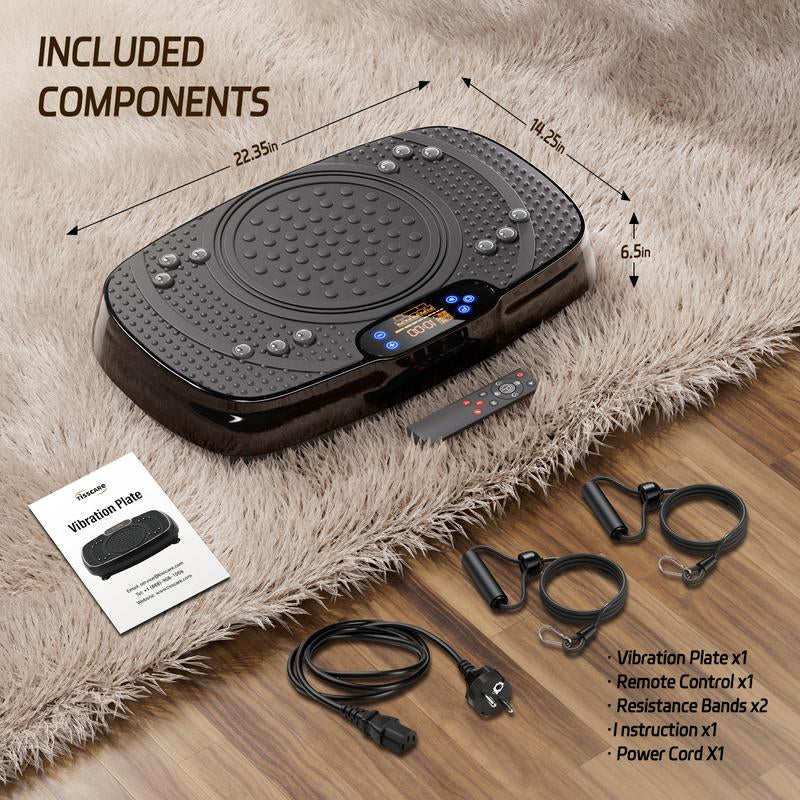 Tisscare Vibration Plate Gym, 300 Lbs, Lymphatic Drainage Machine, Full Body Workout for an Efficient Home Workout, with 2 Fitness Resistance Bands, Exercise Machine for Whole Body Fitness and Recovery at Home, Ideal Gift