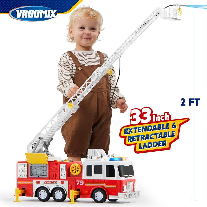 2025 Toys for Kids Extra Large Fire Truck Toys with 33-Inch Ladder Lights, Sirens, and Realistic Features Perfect for Boys & Girls Birthday Gifts for Kids Kids Outdoor Play Tiktokshopbacktoschool