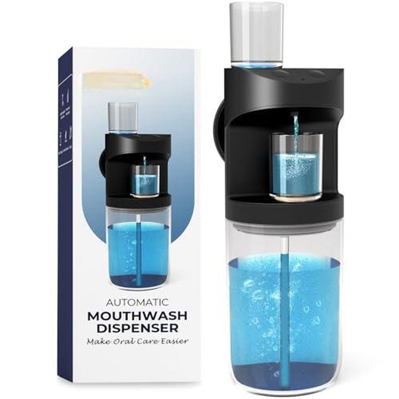 Automatic Mouthwash Dispenser 550Ml (19.35 Oz) for Bathroom with Magnetic Cups 3 Dispensing Levels Long Standby Time Black