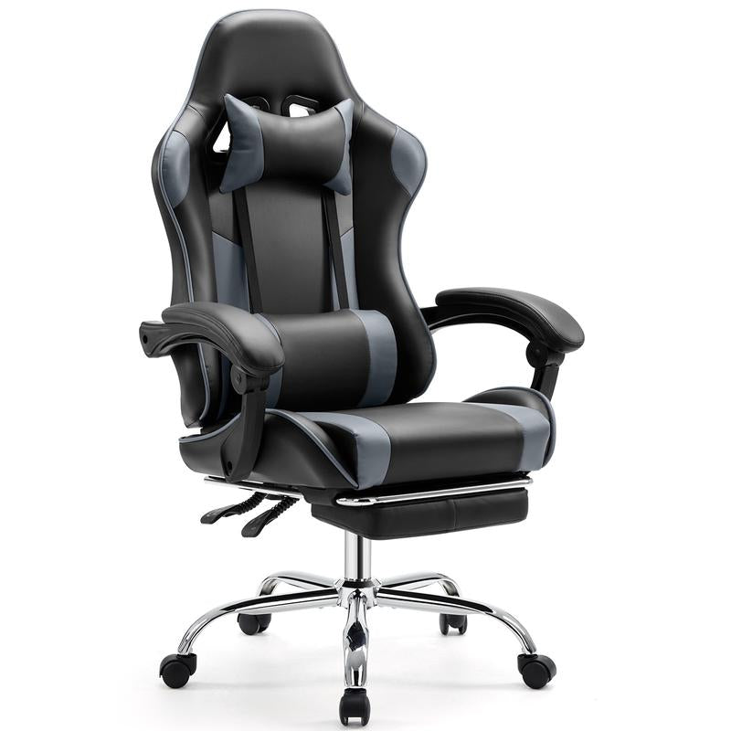 Furnest Indoor Furniture Chairs Game Desk Chair - Ergonomic Computer with Footrest and Comfy PU Leather Recliner with Headrest, Fixed up Armrest, Height Adjustable with 360° Swivel