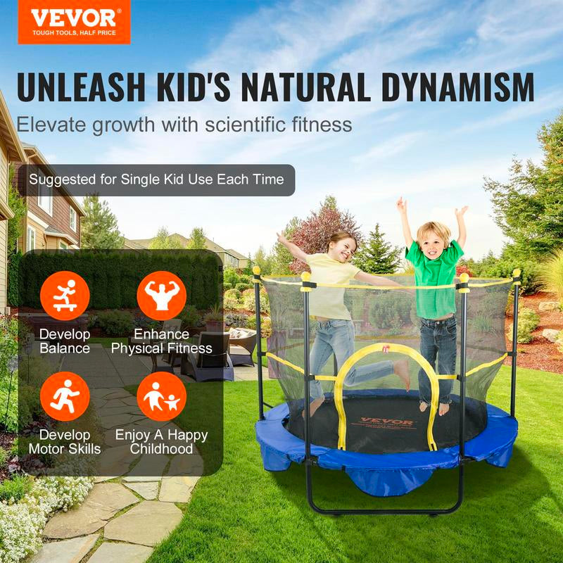 VEVOR 5FT Trampoline for Kids, 60" Indoor Outdoor Trampoline with Safety Enclosure Net, Basketball Hoop and Ocean Balls, Mini Toddler Recreational Trampoline Birthday Gifts for 3+ Years Kids