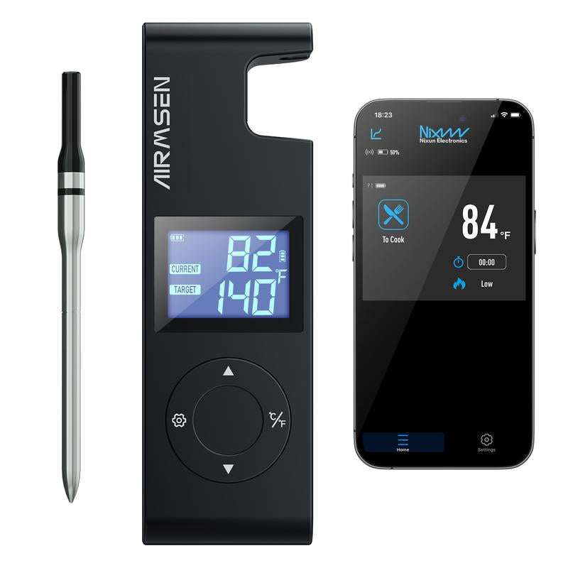 Wireless Meat Thermometer with Smart LCD Display Standalone Base, High Precision 5.4 Bluetooth Meat Thermometer with APP & Zirconia Ceramic Handle for BBQ Grill Oven Smoker Kitchen Utensils