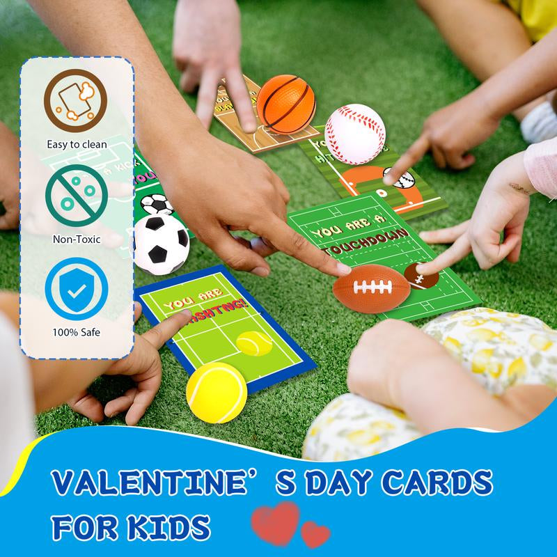 30Pcs Mini Sports Balls Set for Kids with Bag,Kids Valentines Cards for Classroom Exchange,Fun Indoor/Outdoor Toys Gift,Valentine Party Favor Toys 2025 Valentine Exchange Cards