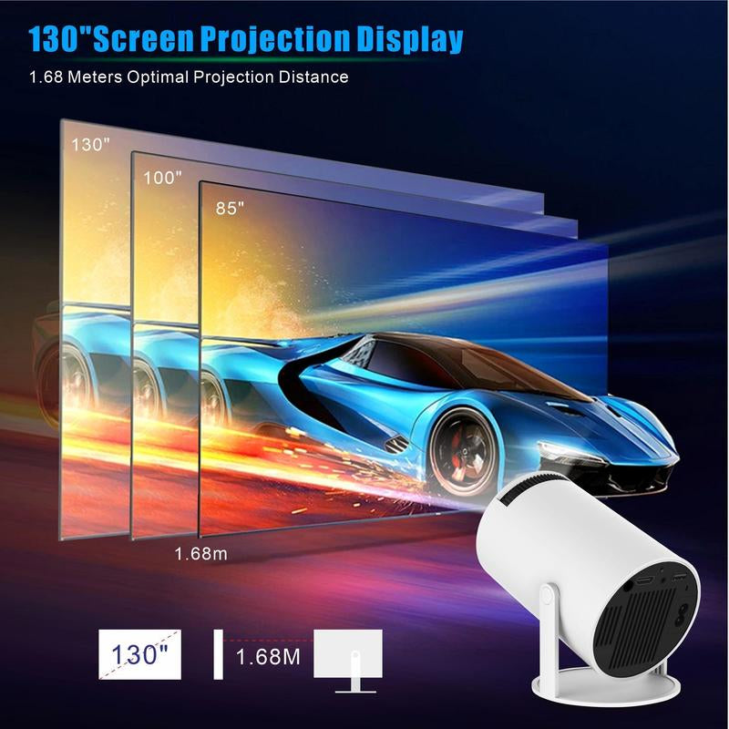 Portable 4K 360° HD LED Smart Projector with Wi-Fi 2.4/5G, Bluetooth 5.2, Built-In Speaker, and 200-Inch Display for Home Theater and Outdoor Use