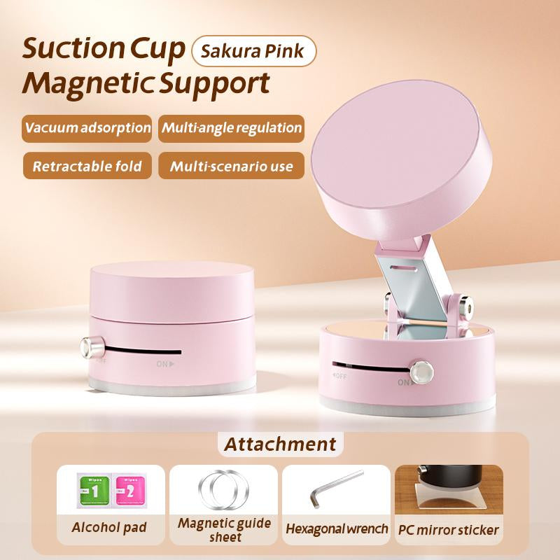 Foldable 360° Rotatable Magnetic Phone Stand with Vacuum Suction, Retractable Double-Sided Holder for All Phones (Black)