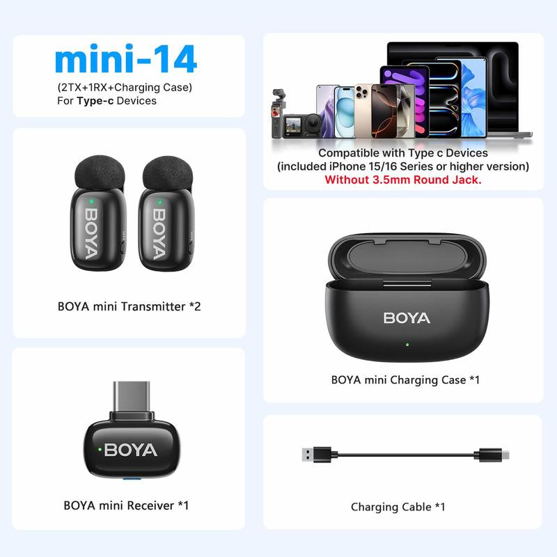 Boya Wireless Mini Lapel Microphone - Compact Noise-Cancelling Mic for Vlogging and Mobile Use