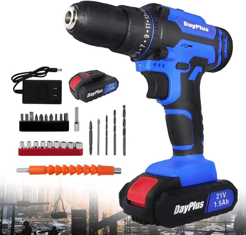 Cordless Drill Driver Set Electric Power Drill Set with 1 Battery & Charger, 3/8” Keyless Chuck, 2 Variable Speed, 400 In-Lb Torque, 25+1 Position and 26Pcs Drill/Driver Bits