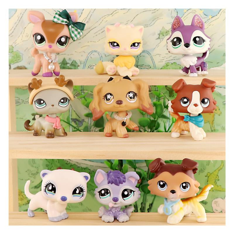 9 PC Miniature Cat Pack Dog Collie Great Dane Dachshund Cocker Spaniel Mini Pet Toys Sets Animal Figures Collection Compitable with LPS Collection