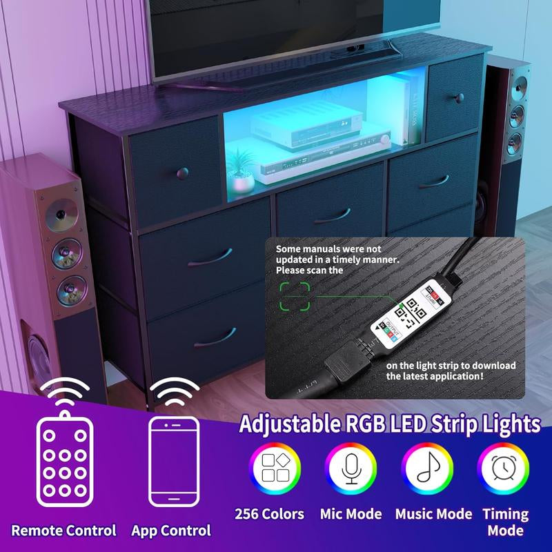 8 Drawer Dresser with LED Lights Fabric Storage Tower for Bedroom Living Room Closet or Hallway Stylish Organizer with Spacious Drawers and Modern Design