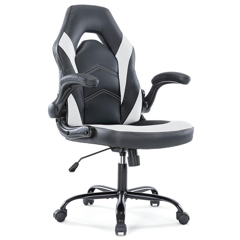 Furnest Indoor Furniture Chairs Game Desk Chair - Ergonomic Computer with Footrest and Comfy PU Leather Recliner with Headrest, Fixed up Armrest, Height Adjustable with 360° Swivel